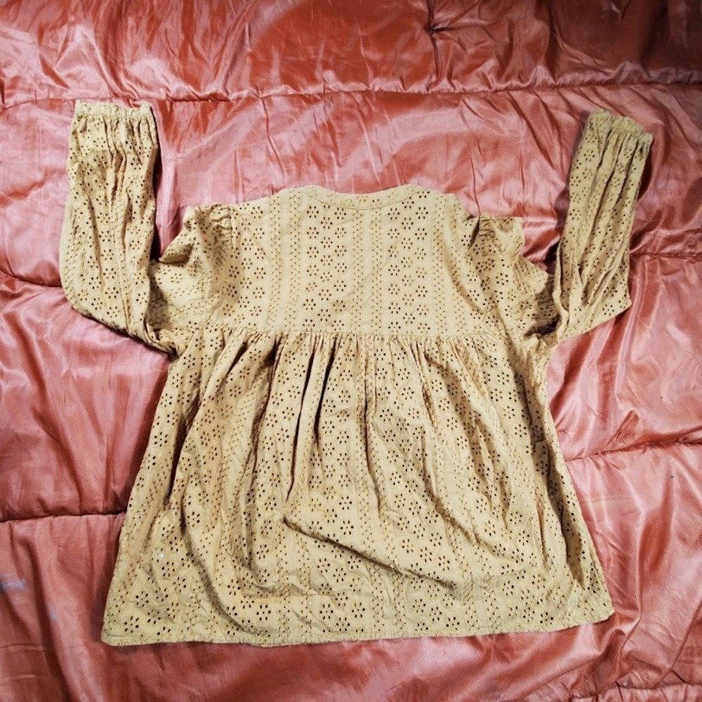 Madewell Eyelet Women‎ Medium Double Tie Peasant Top Long Sleeve Boho True Brown - Picture 14 of 14